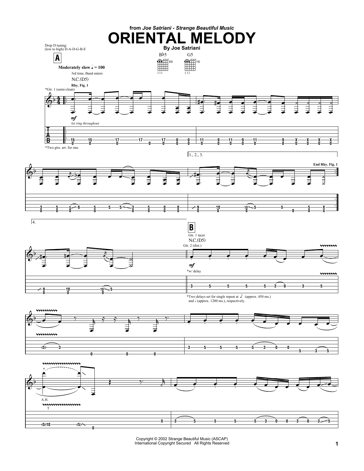 Joe Satriani Oriental Melody Sheet Music Notes & Chords for Guitar Tab - Download or Print PDF