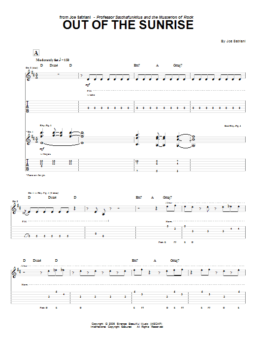 Joe Satriani Out Of The Sunrise Sheet Music Notes & Chords for Guitar Tab - Download or Print PDF