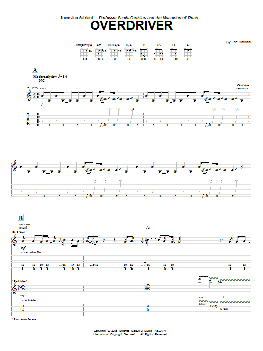 Joe Satriani Overdriver Sheet Music Notes & Chords for Guitar Tab - Download or Print PDF