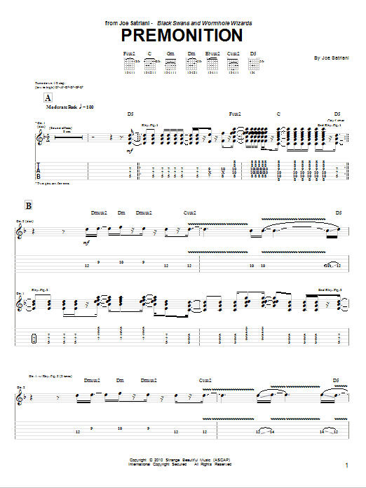 Joe Satriani Premonition Sheet Music Notes & Chords for Guitar Tab - Download or Print PDF