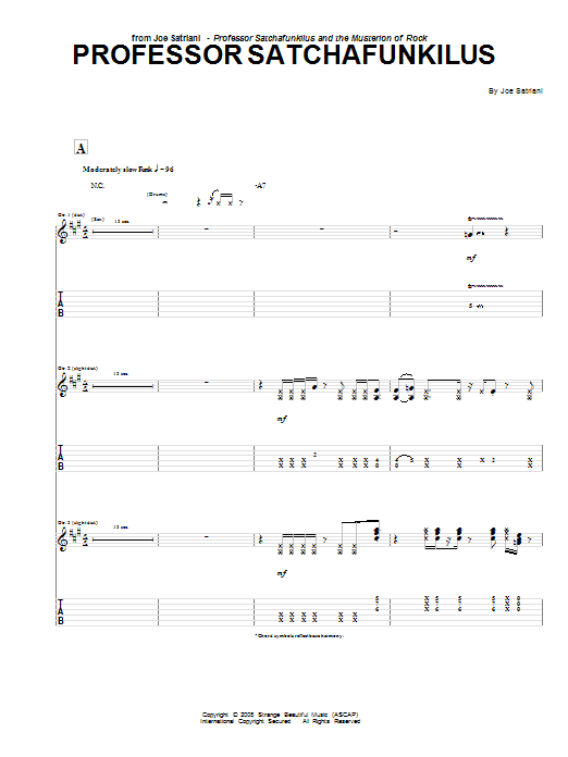 Joe Satriani Professor Satchafunkilus Sheet Music Notes & Chords for Guitar Tab - Download or Print PDF