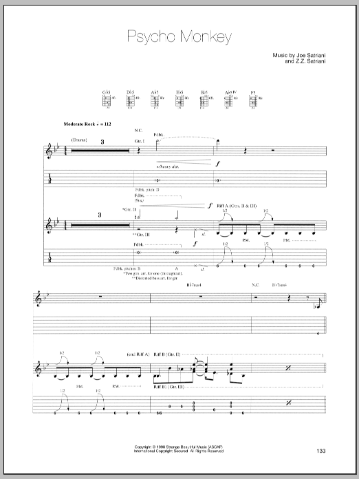 Joe Satriani Psycho Monkey Sheet Music Notes & Chords for Guitar Tab - Download or Print PDF
