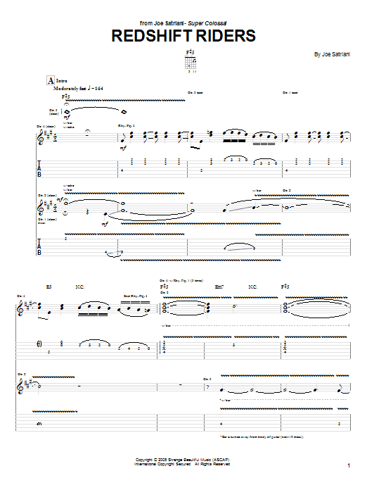 Joe Satriani Redshift Riders Sheet Music Notes & Chords for Guitar Tab - Download or Print PDF