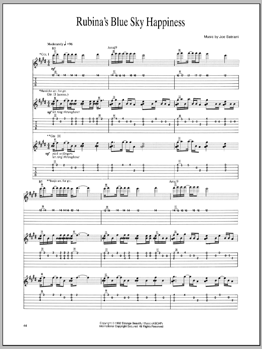 Joe Satriani Rubina's Blue Sky Happiness Sheet Music Notes & Chords for Guitar Tab - Download or Print PDF