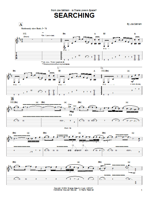 Joe Satriani Searching Sheet Music Notes & Chords for Guitar Tab - Download or Print PDF