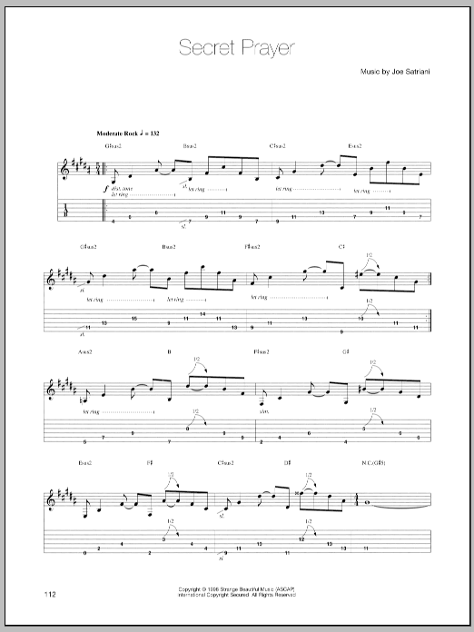 Joe Satriani Secret Prayer Sheet Music Notes & Chords for Guitar Tab - Download or Print PDF