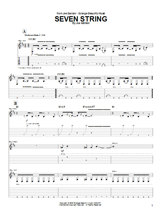 Joe Satriani Seven String Sheet Music Notes & Chords for Guitar Tab - Download or Print PDF