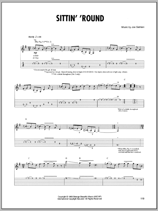 Joe Satriani Sittin' Round Sheet Music Notes & Chords for Guitar Tab - Download or Print PDF