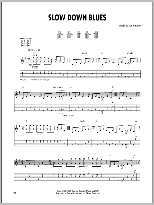 Joe Satriani Slow Down Blues Sheet Music Notes & Chords for Guitar Tab - Download or Print PDF