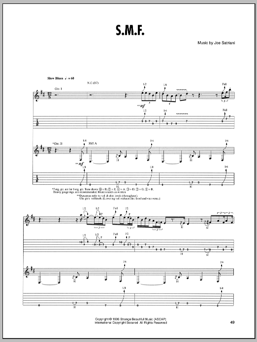 Joe Satriani S.M.F. Sheet Music Notes & Chords for Guitar Tab - Download or Print PDF