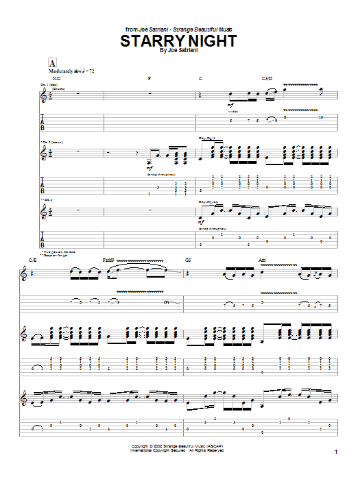 Joe Satriani Starry Night Sheet Music Notes & Chords for Guitar Tab Play-Along - Download or Print PDF