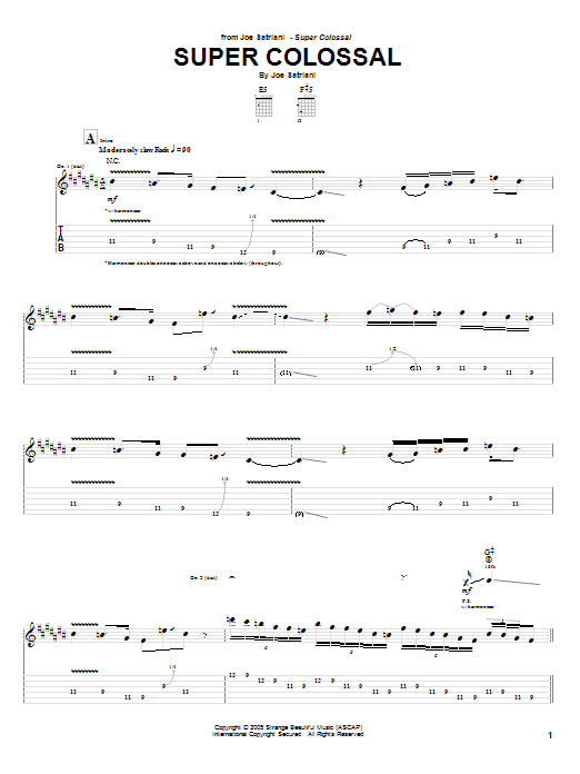 Joe Satriani Super Colossal Sheet Music Notes & Chords for Guitar Tab - Download or Print PDF