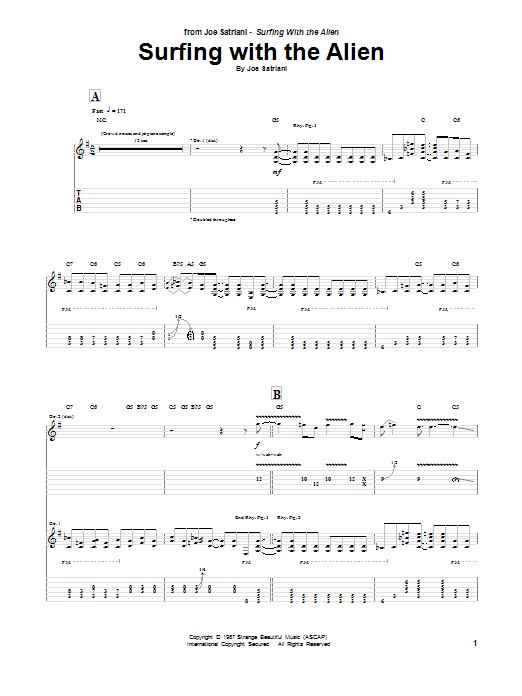 Joe Satriani Surfing With The Alien Sheet Music Notes & Chords for Guitar Tab - Download or Print PDF