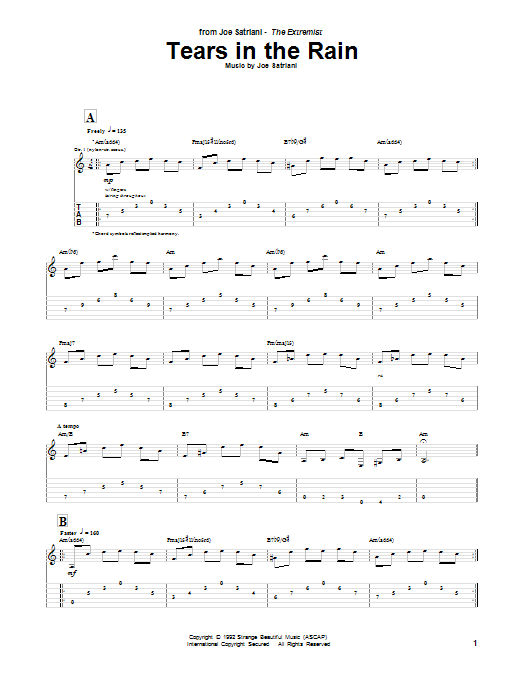 Joe Satriani Tears In The Rain Sheet Music Notes & Chords for Solo Guitar Tab - Download or Print PDF
