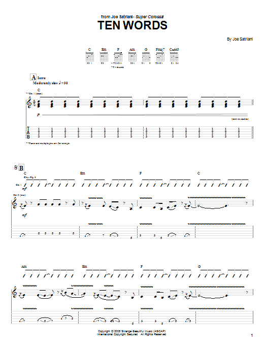 Joe Satriani Ten Words Sheet Music Notes & Chords for Guitar Tab - Download or Print PDF