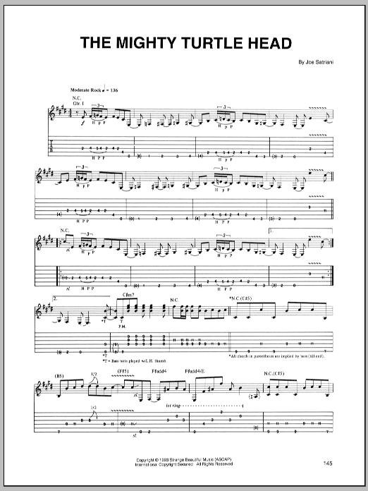 Joe Satriani The Mighty Turtle Head Sheet Music Notes & Chords for Guitar Tab - Download or Print PDF