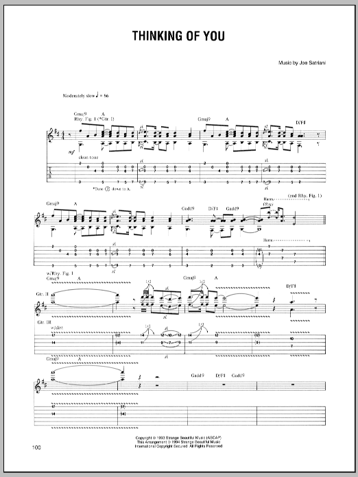 Joe Satriani Thinking Of You Sheet Music Notes & Chords for Guitar Tab - Download or Print PDF