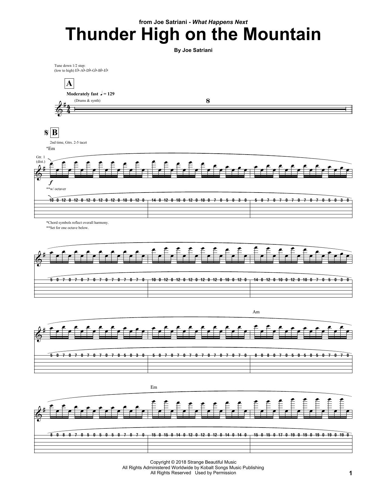 Joe Satriani Thunder High On The Mountain Sheet Music Notes & Chords for Guitar Tab - Download or Print PDF