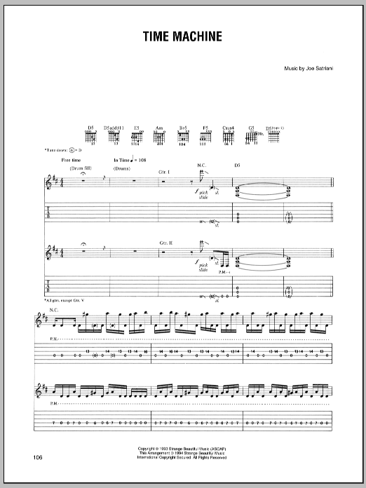 Joe Satriani Time Machine Sheet Music Notes & Chords for Guitar Tab - Download or Print PDF