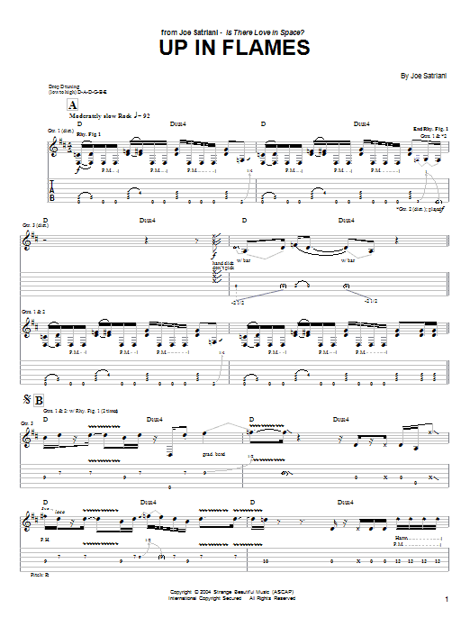 Joe Satriani Up In Flames Sheet Music Notes & Chords for Guitar Tab - Download or Print PDF