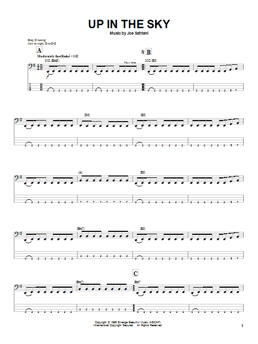 Joe Satriani Up In The Sky Sheet Music Notes & Chords for Bass Guitar Tab - Download or Print PDF