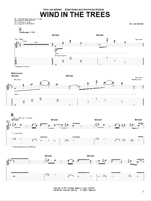 Joe Satriani Wind In The Trees Sheet Music Notes & Chords for Guitar Tab - Download or Print PDF