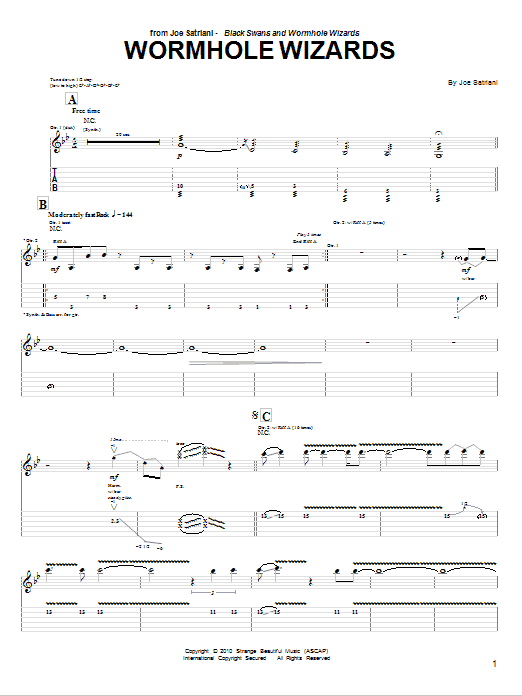 Joe Satriani Wormhole Wizards Sheet Music Notes & Chords for Guitar Tab - Download or Print PDF