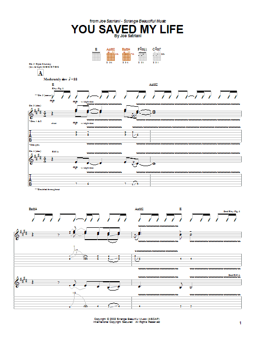 Joe Satriani You Saved My Life Sheet Music Notes & Chords for Guitar Tab - Download or Print PDF