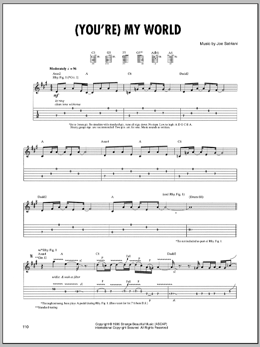 Joe Satriani (You're) My World Sheet Music Notes & Chords for Guitar Tab - Download or Print PDF
