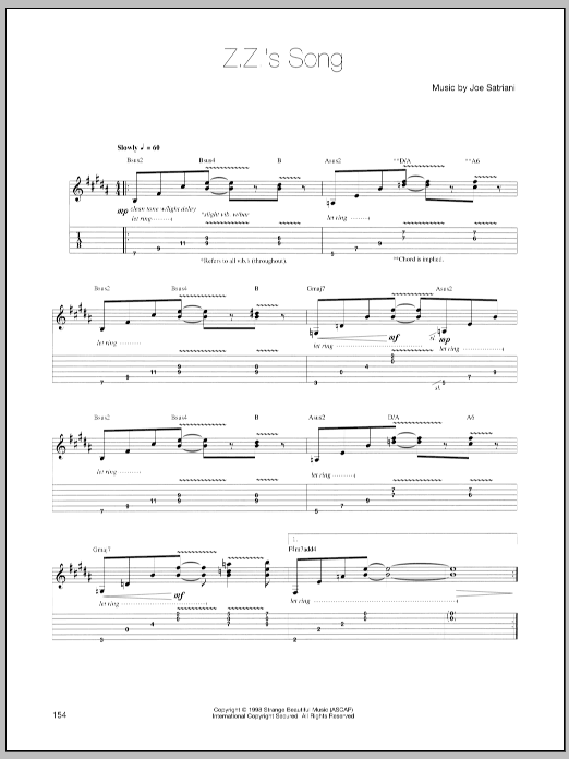 Joe Satriani Z.Z.'s Song Sheet Music Notes & Chords for Guitar Tab - Download or Print PDF