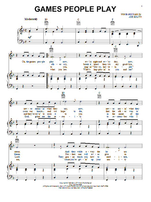 Joe South Games People Play Sheet Music Notes & Chords for Lyrics & Chords - Download or Print PDF