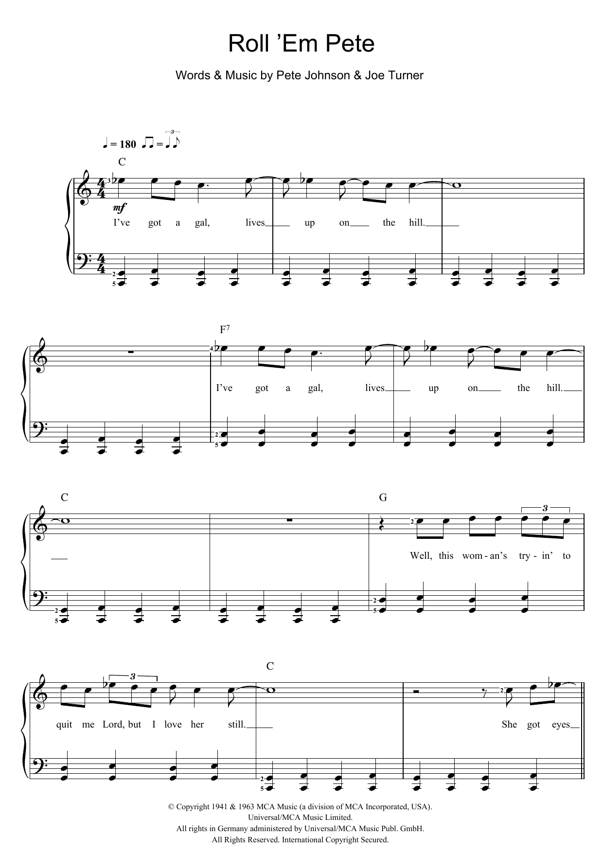 Joe Turner Roll 'Em Pete Sheet Music Notes & Chords for Piano & Vocal - Download or Print PDF