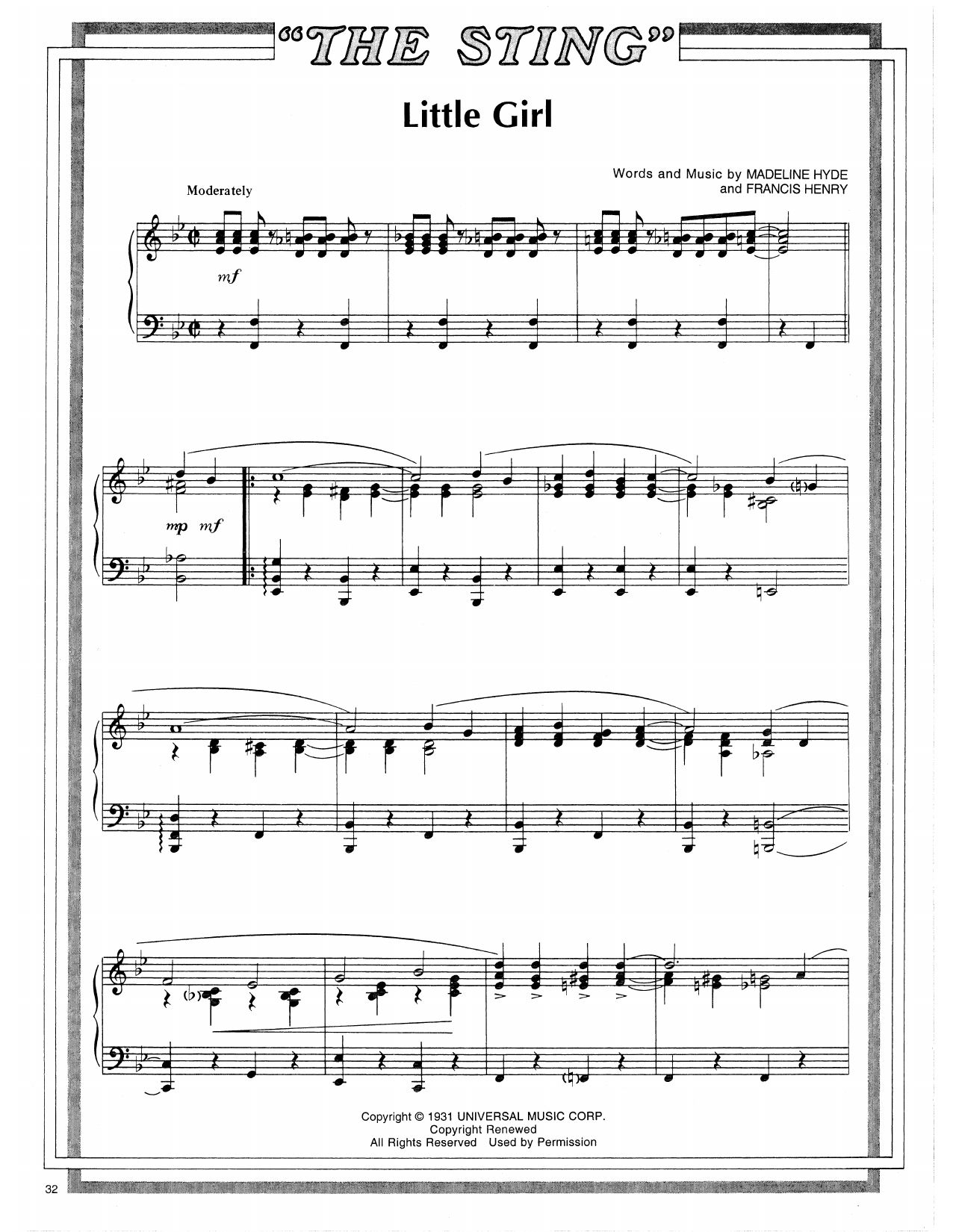 Joe Venuti's Blue Four Little Girl (arr. Marvin Hamlisch) Sheet Music Notes & Chords for Piano Solo - Download or Print PDF