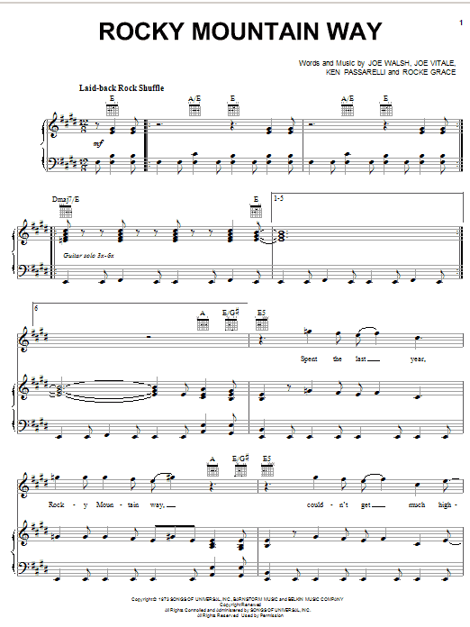 Joe Walsh Rocky Mountain Way Sheet Music Notes & Chords for Melody Line, Lyrics & Chords - Download or Print PDF