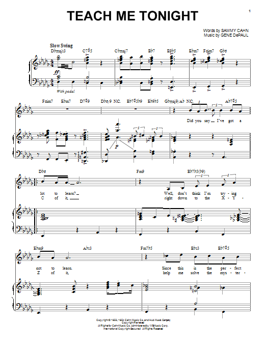 Joe Williams Teach Me Tonight Sheet Music Notes & Chords for Piano & Vocal - Download or Print PDF