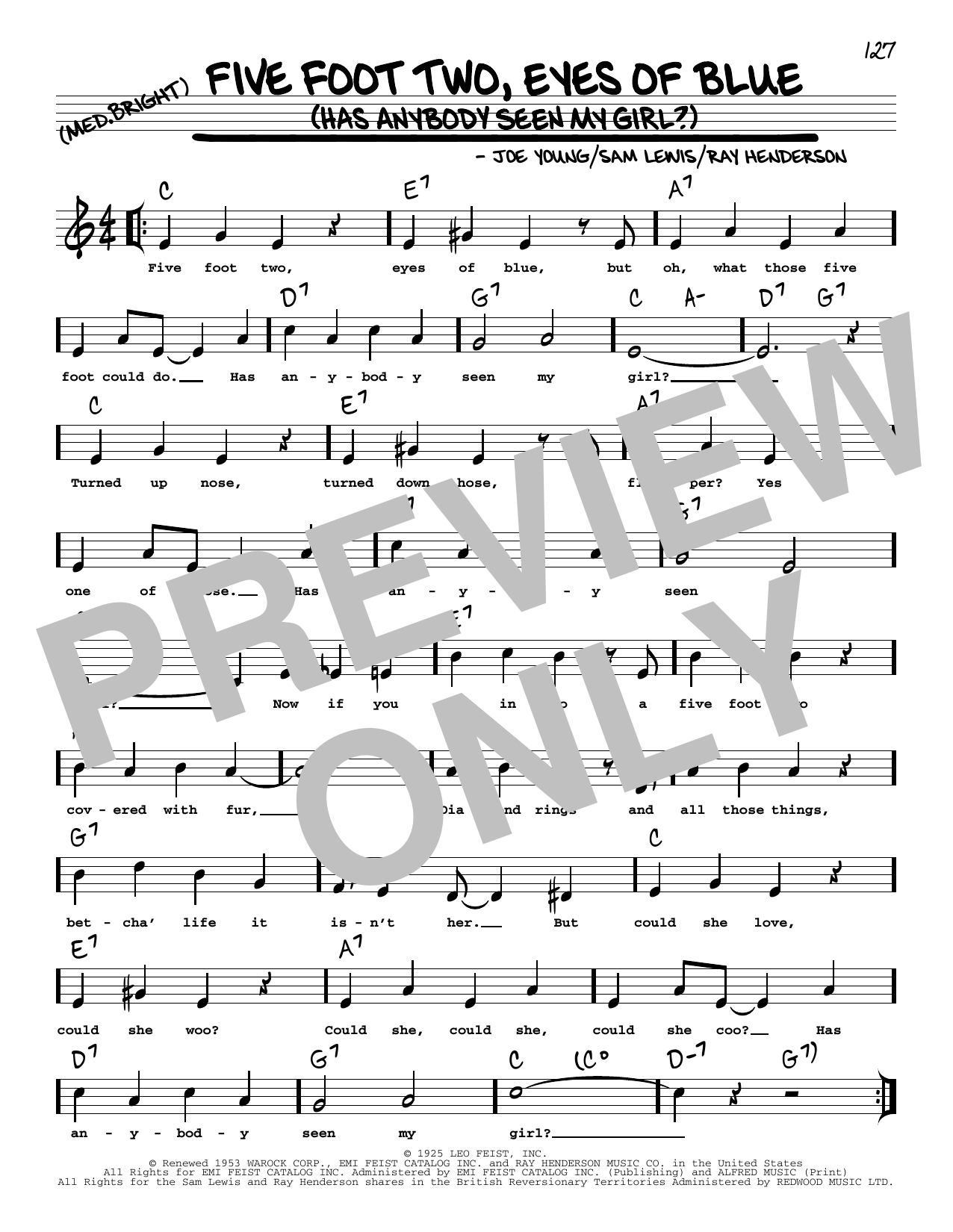 Joe Young Five Foot Two, Eyes Of Blue (Has Anybody Seen My Girl?) (arr. Robert Rawlins) Sheet Music Notes & Chords for Real Book – Melody, Lyrics & Chords - Download or Print PDF
