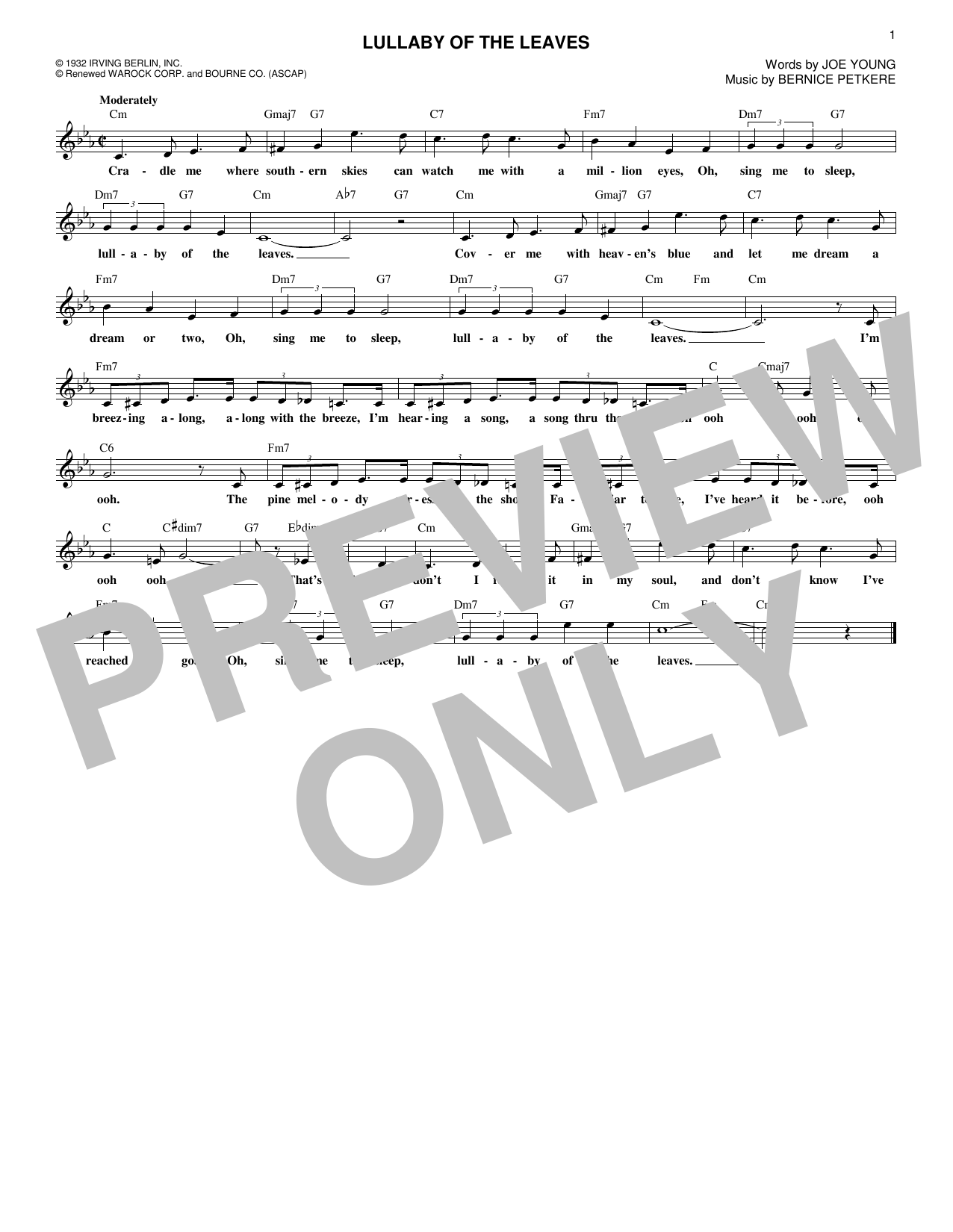 Joe Young Lullaby Of The Leaves Sheet Music Notes & Chords for Melody Line, Lyrics & Chords - Download or Print PDF