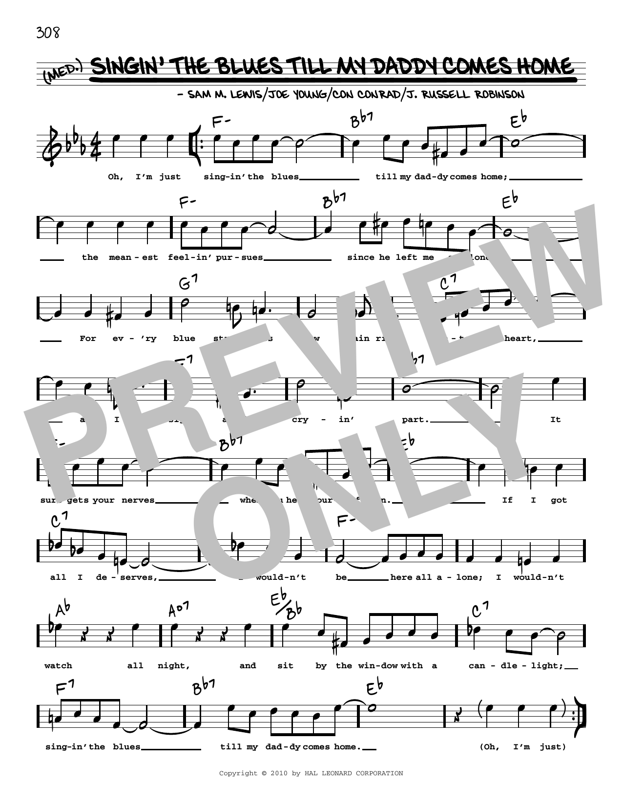 Joe Young Singin' The Blues Till My Daddy Comes Home (arr. Robert Rawlins) Sheet Music Notes & Chords for Real Book – Melody, Lyrics & Chords - Download or Print PDF