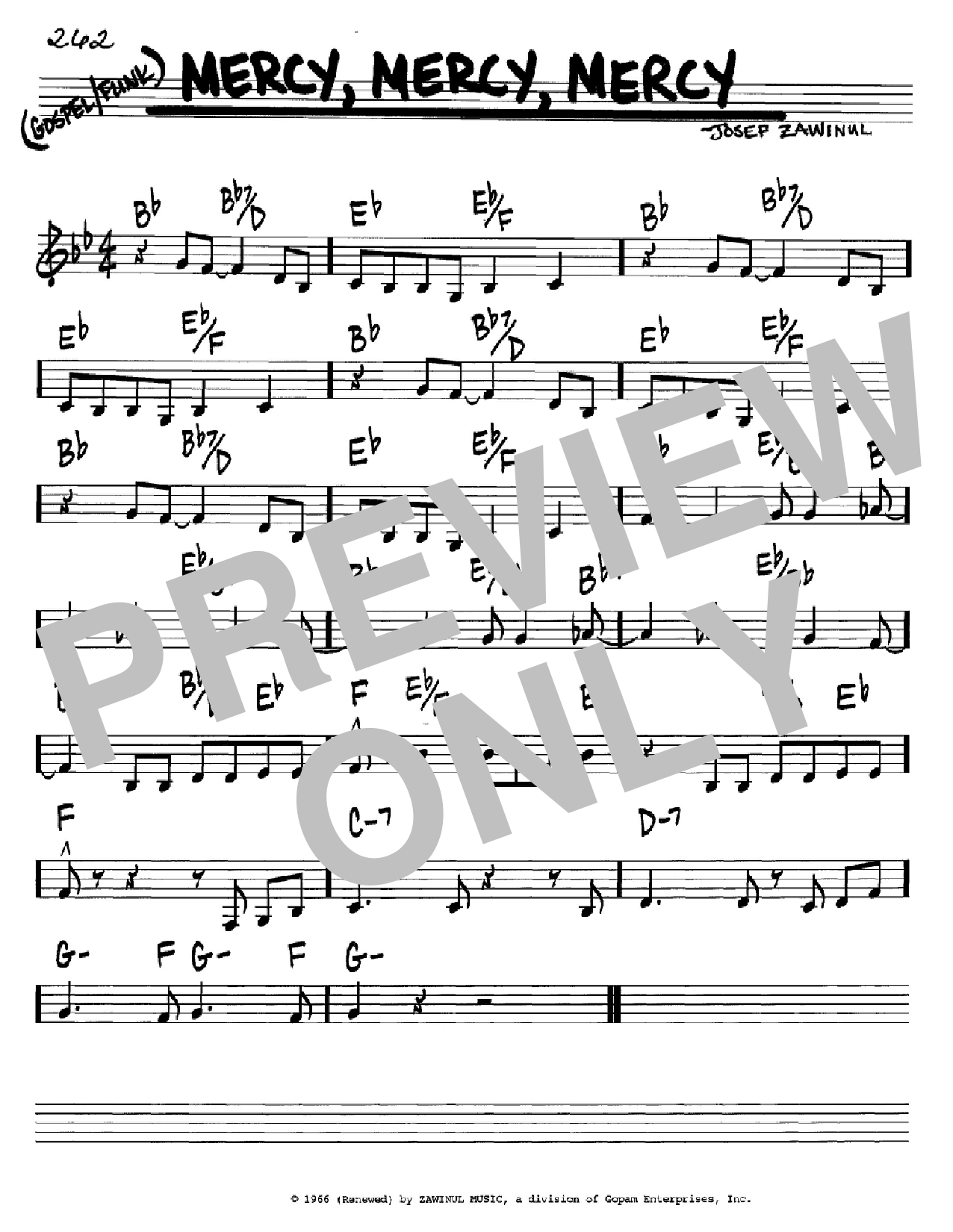 Josef Zawinul Mercy, Mercy, Mercy Sheet Music Notes & Chords for Real Book – Melody & Chords - Download or Print PDF