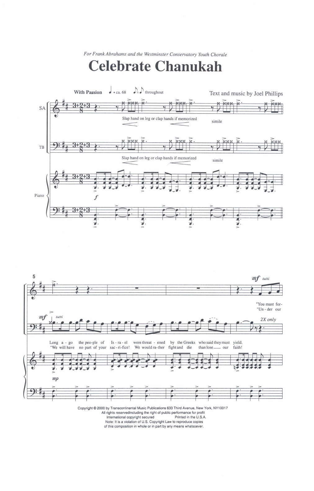 Joel C. Phillips Celebrate Chanukah Sheet Music Notes & Chords for SATB Choir - Download or Print PDF