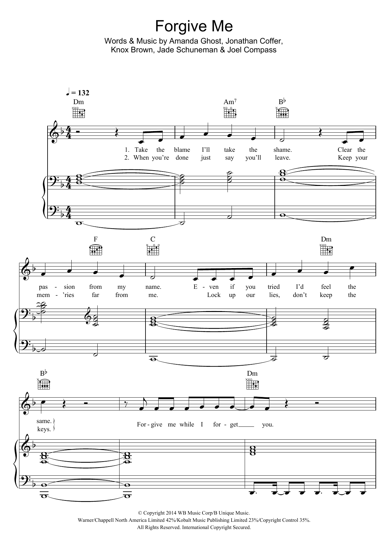 Joel Compass Forgive Me Sheet Music Notes & Chords for Piano, Vocal & Guitar - Download or Print PDF