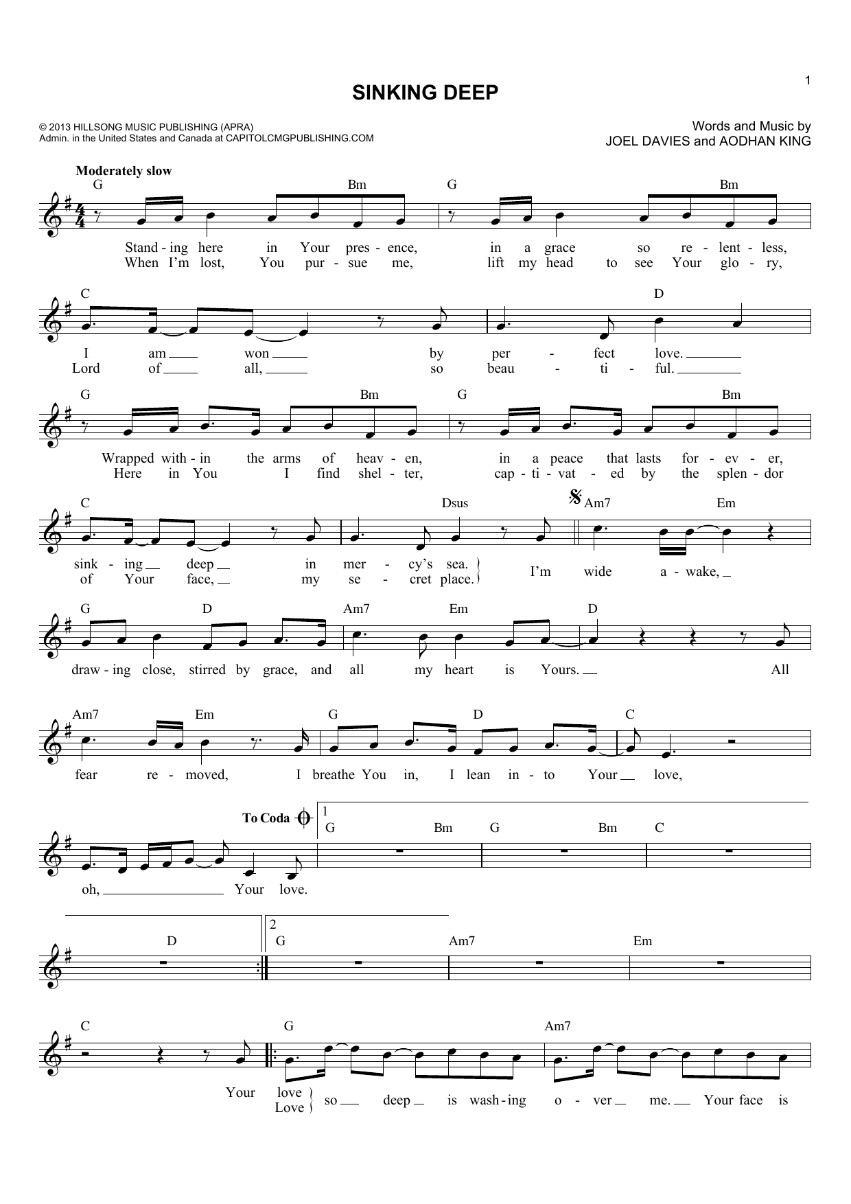 Joel Davies Sinking Deep Sheet Music Notes & Chords for Lead Sheet / Fake Book - Download or Print PDF