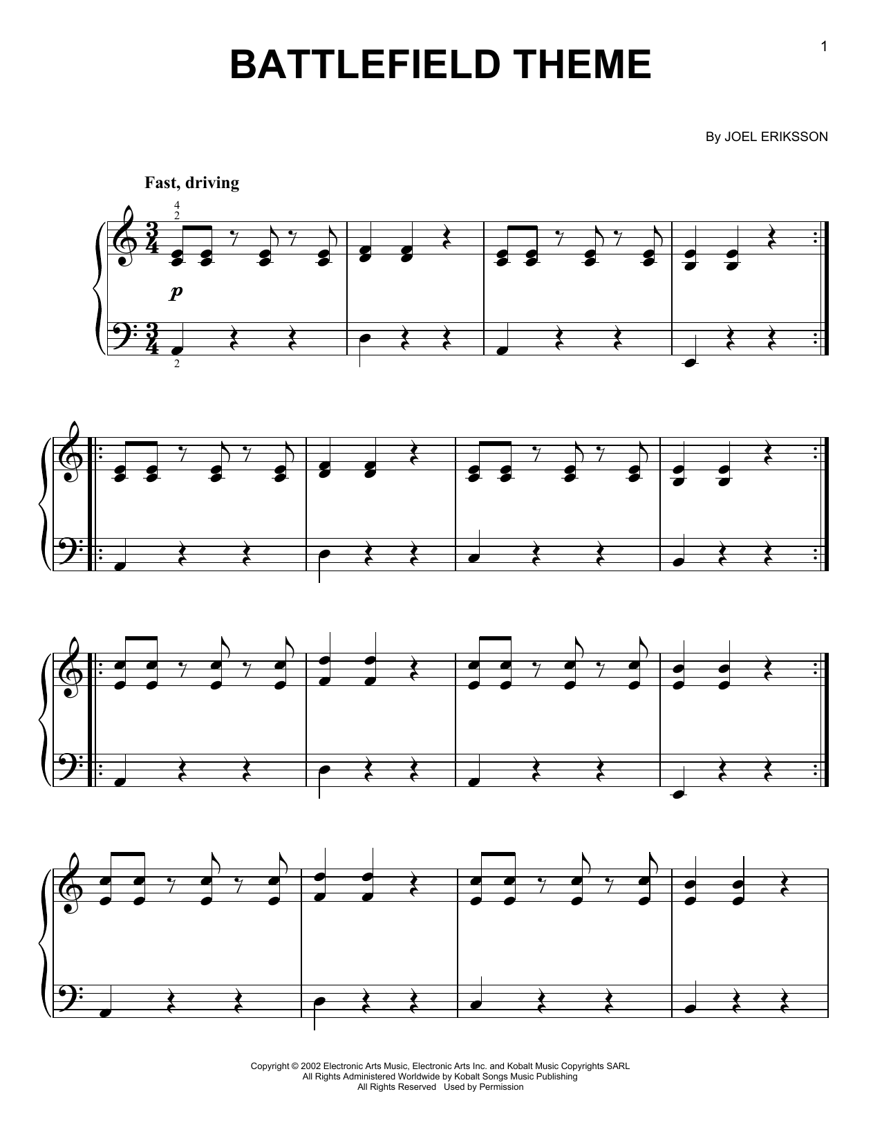 Joel Eriksson Battlefield 1942 Theme Sheet Music Notes & Chords for Easy Guitar Tab - Download or Print PDF