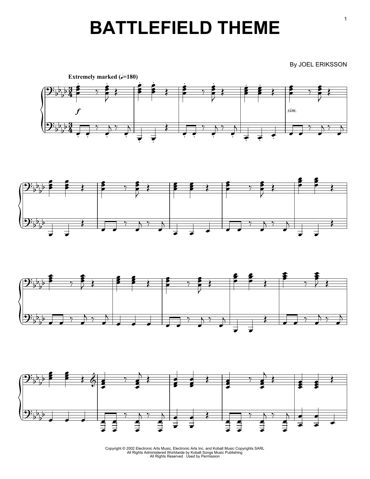 Joel Eriksson Battlefield Theme Sheet Music Notes & Chords for Piano - Download or Print PDF