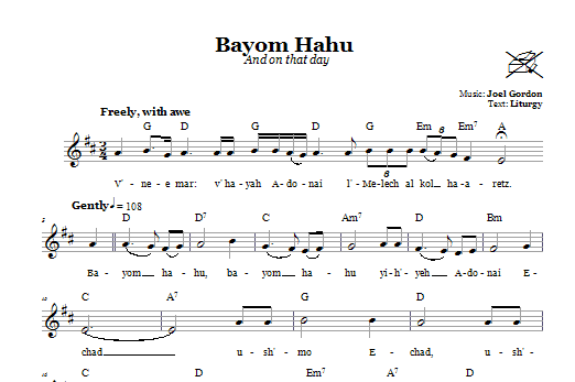 Joel Gordon Bayom Hahu (And On That Day) Sheet Music Notes & Chords for Melody Line, Lyrics & Chords - Download or Print PDF
