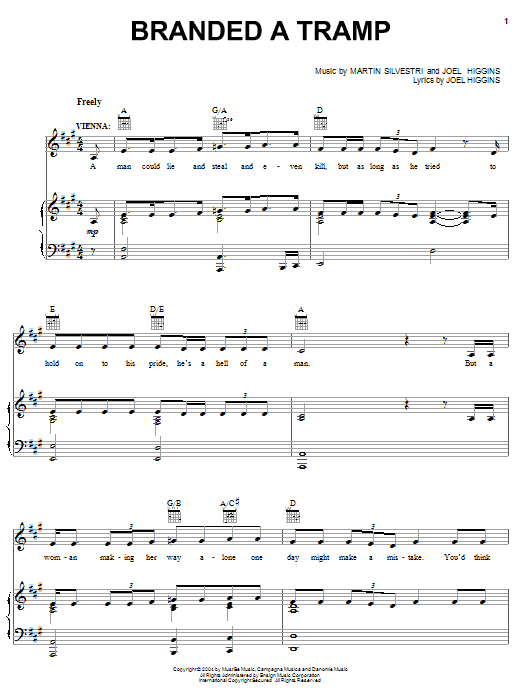 Joel Higgins Branded A Tramp Sheet Music Notes & Chords for Piano, Vocal & Guitar (Right-Hand Melody) - Download or Print PDF