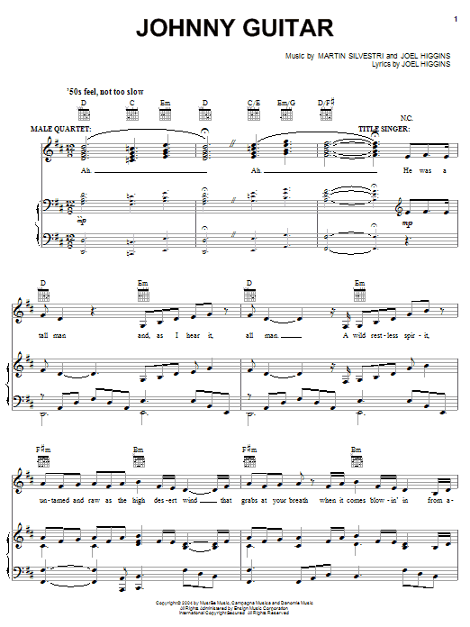 Joel Higgins Johnny Guitar Sheet Music Notes & Chords for Piano, Vocal & Guitar (Right-Hand Melody) - Download or Print PDF
