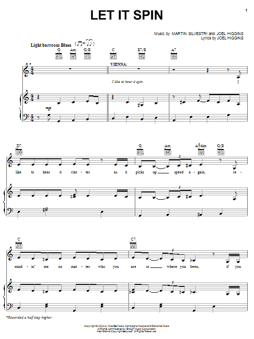 Joel Higgins Let It Spin Sheet Music Notes & Chords for Piano, Vocal & Guitar (Right-Hand Melody) - Download or Print PDF