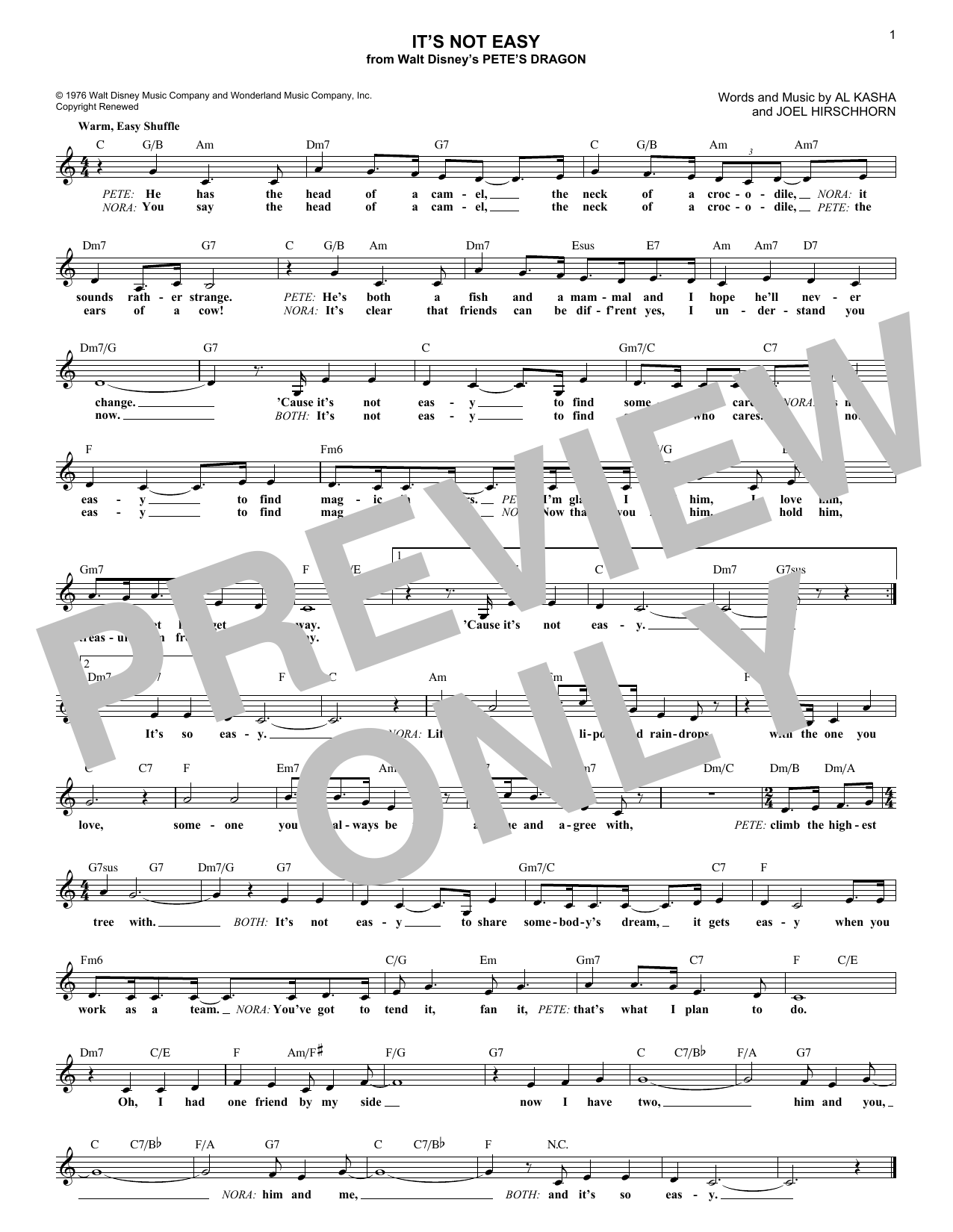 Joel Hirschhorn It's Not Easy Sheet Music Notes & Chords for Melody Line, Lyrics & Chords - Download or Print PDF