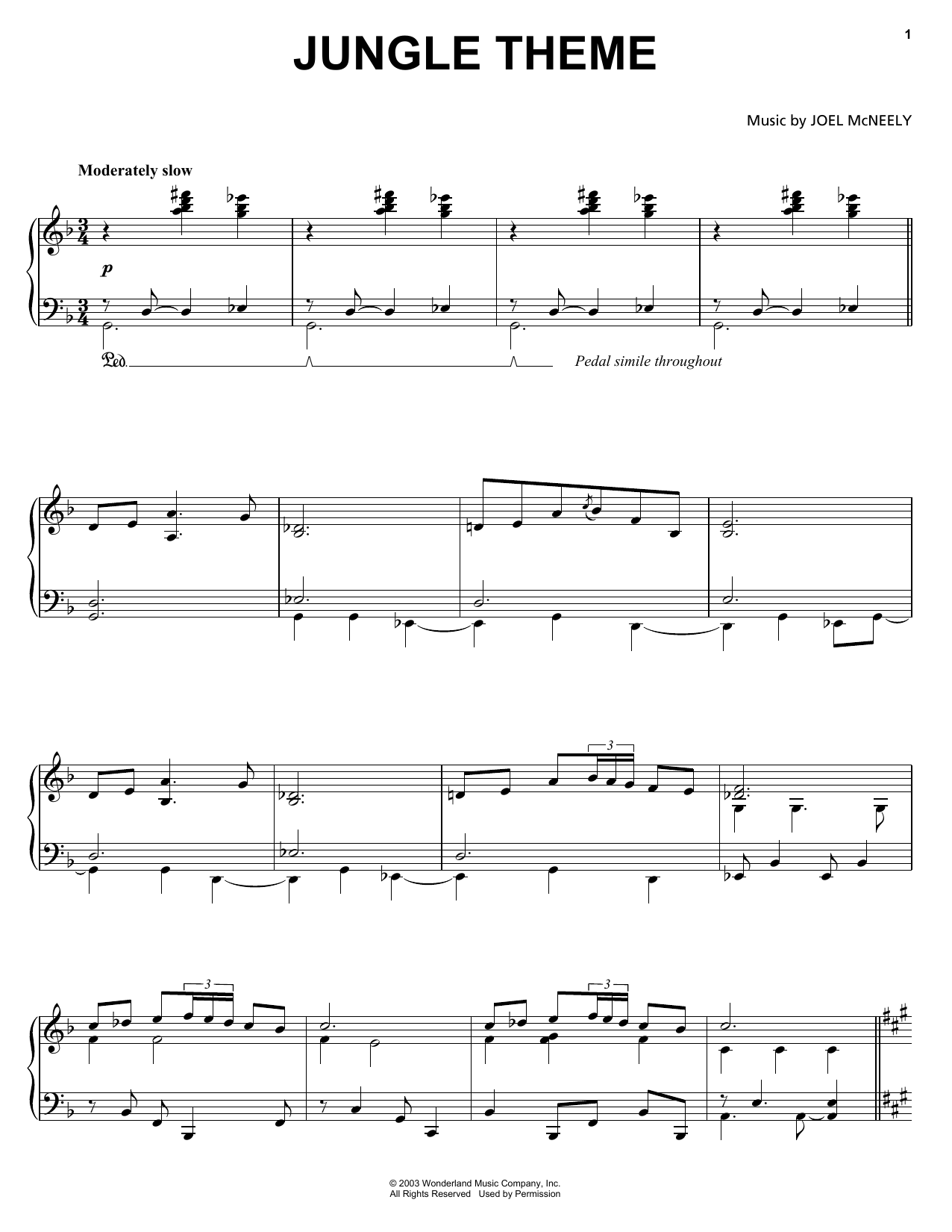 Joel McNeely Jungle Theme Sheet Music Notes & Chords for Piano, Vocal & Guitar (Right-Hand Melody) - Download or Print PDF